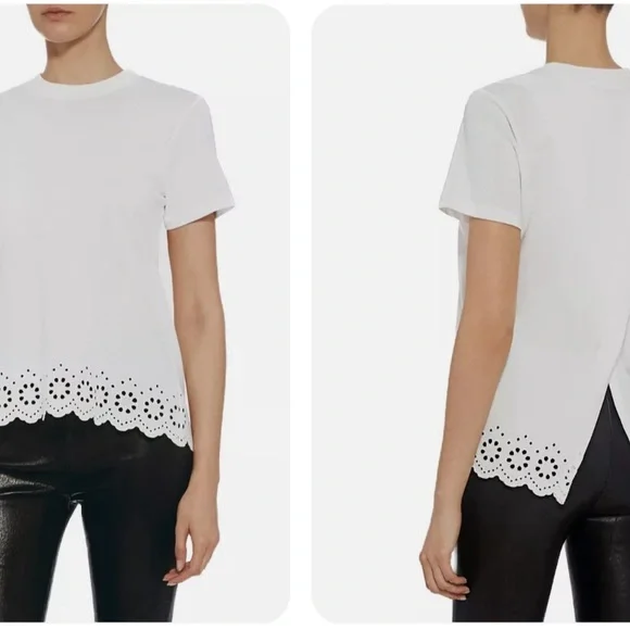 10 Crosby Derek Lam White Eyelet T-Shirt - Size S - Picture 2 of 3